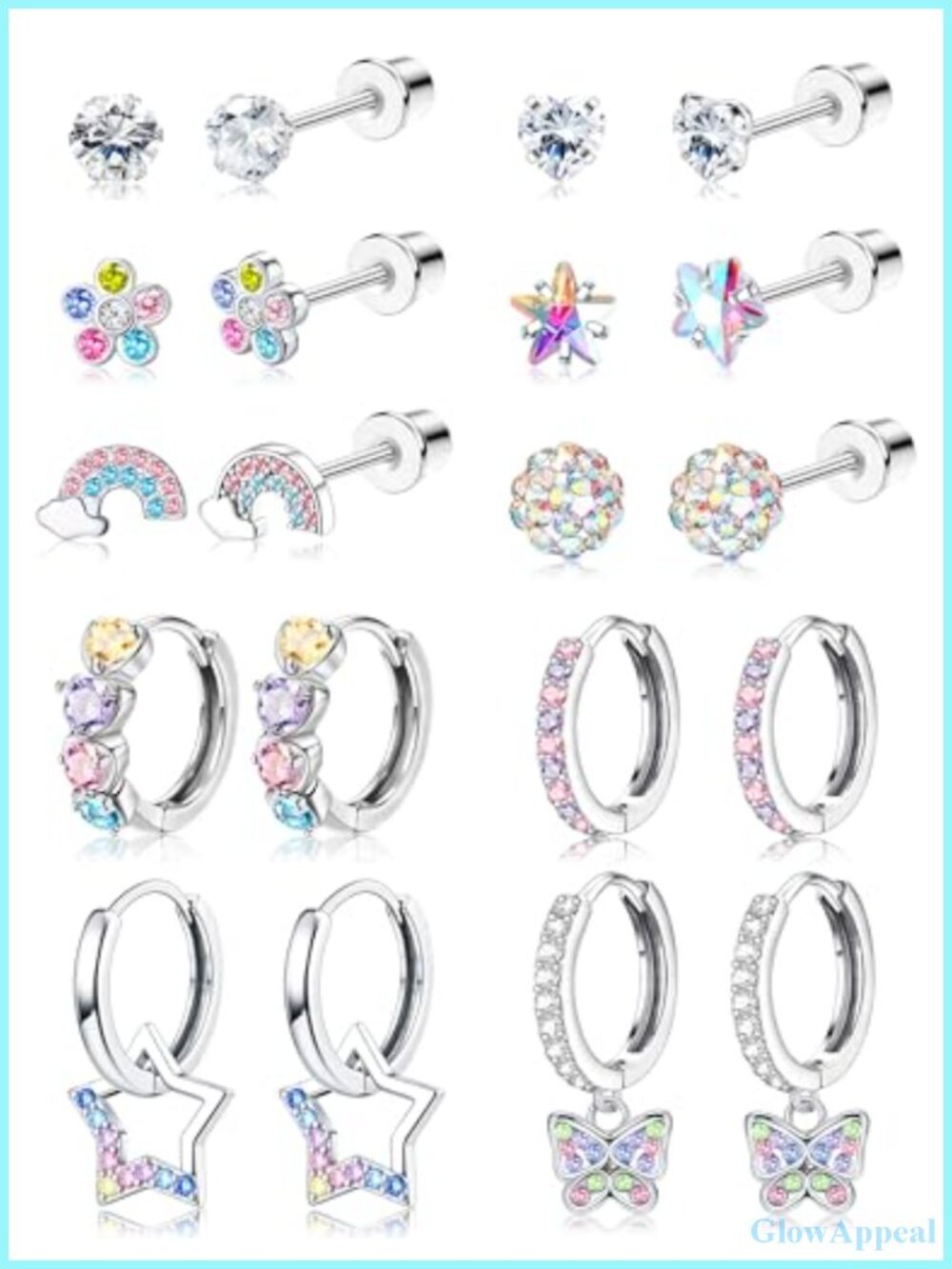 10 Pairs Hypoallergenic Surgical Steel Screw Back Stud Hoop Dangle Earrings Set